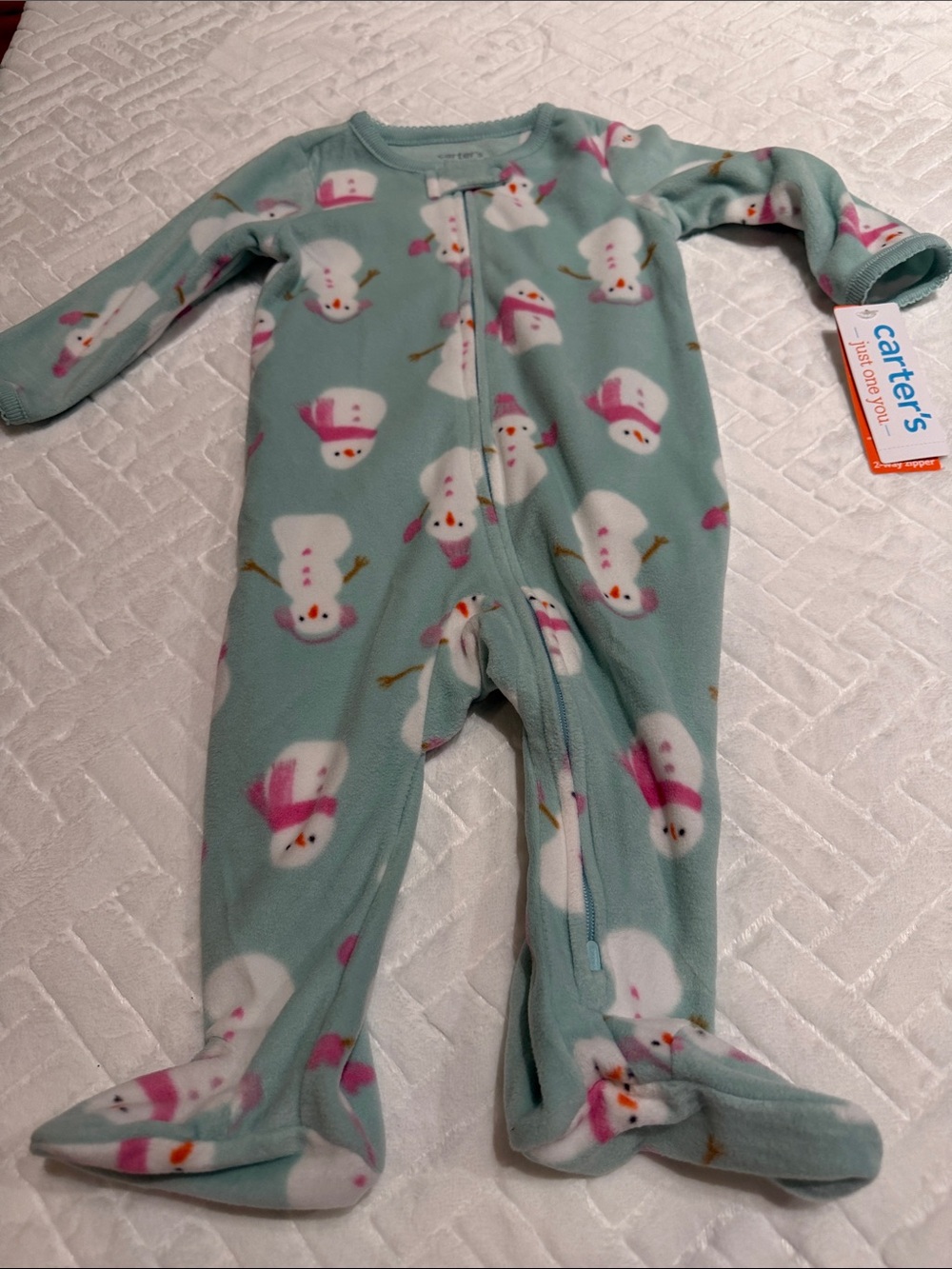 Carter's Mint Green Snowman Fleece Footed One-Piece Pajamas NWT 6mos